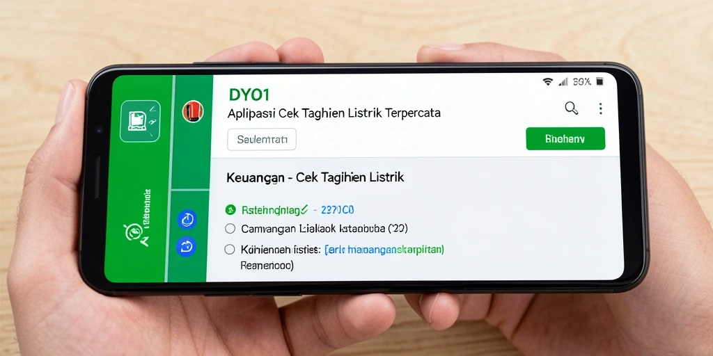 Antarmuka aplikasi DYO1 untuk cek tagihan listrik yang user-friendly.