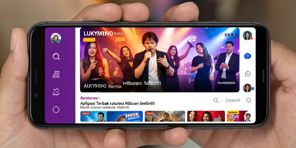 Tampilan antarmuka aplikasi LUKYMINO dengan berita hiburan selebriti.